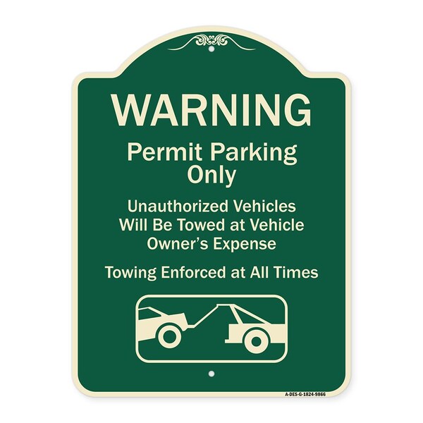 Signmission Designer Series-Warning Permit Parking Vehicles Will Be Towed Vehicle, 24" x 18", G-1824-9866 A-DES-G-1824-9866 - main